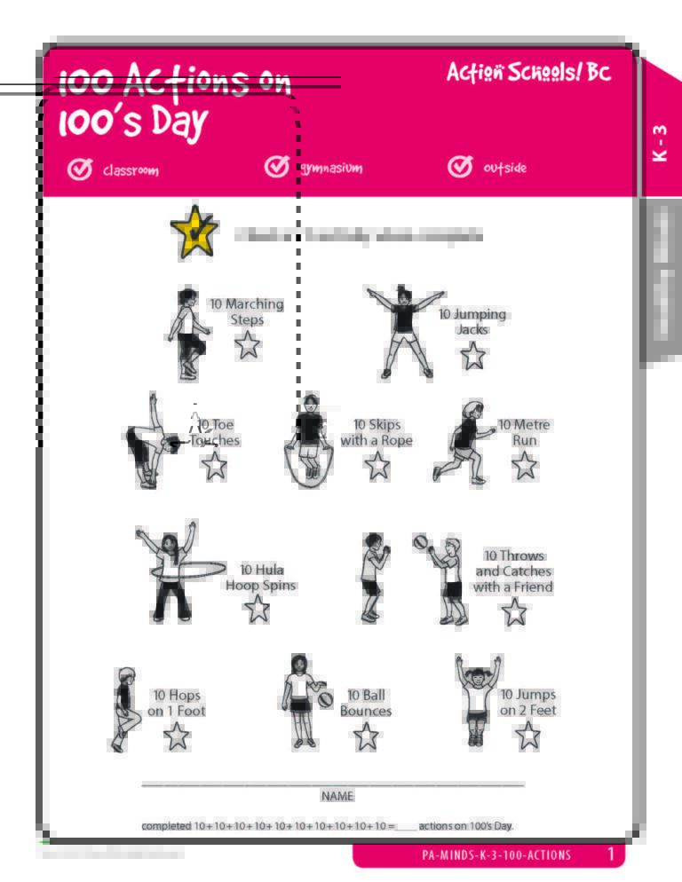 Action Schools! BC 100 Actions on 100's Day (Grades K-3)